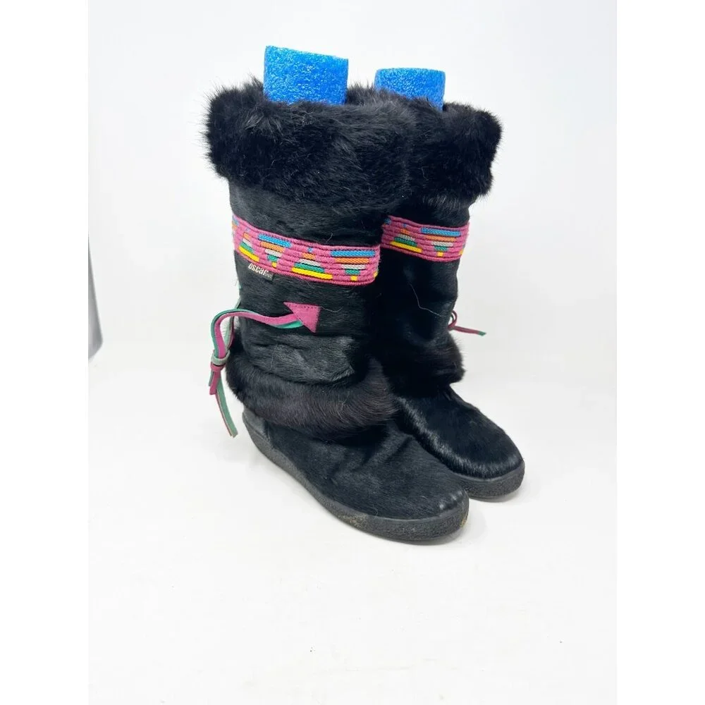Tecnica Womens Skandia Apres Ski Goat Hair Fur Boots Vintage Italy Black Size 37
